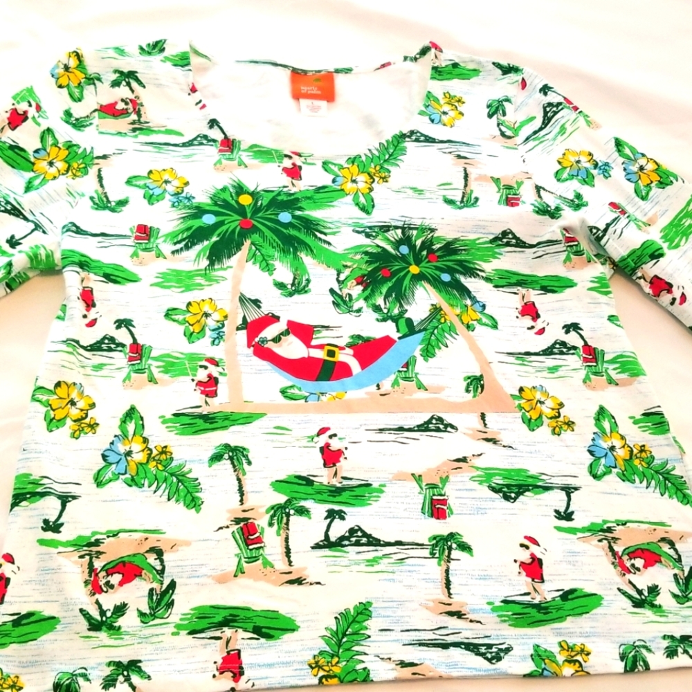 Tropical Santa tee, 3/4 sleeve, size L